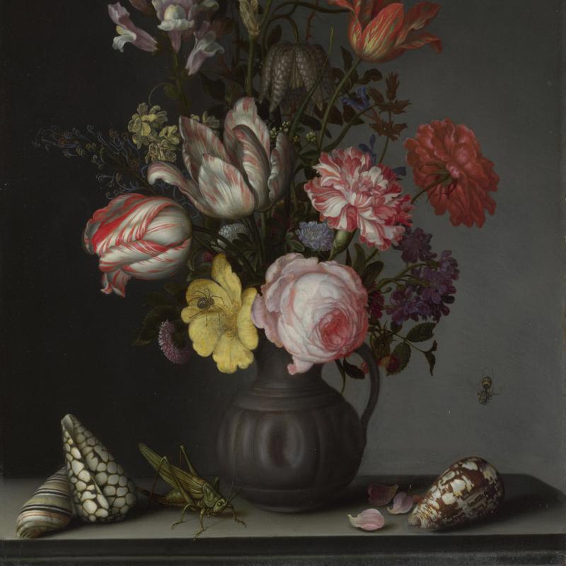 Flowers in a Vase with Shells and Insects
